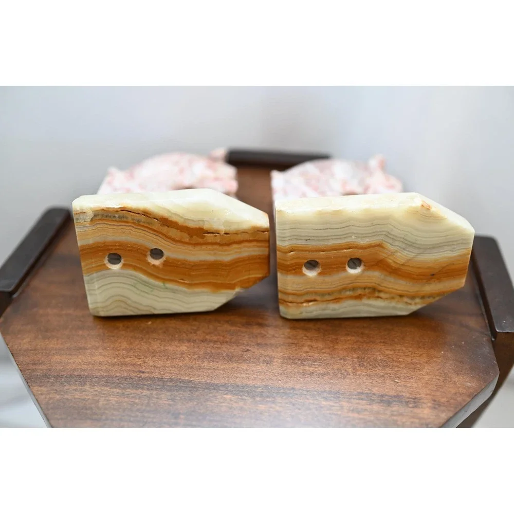 Vintage MCM Rosalia Pink Marble Trojan Horse Book Ends Set Of Two Mid Century